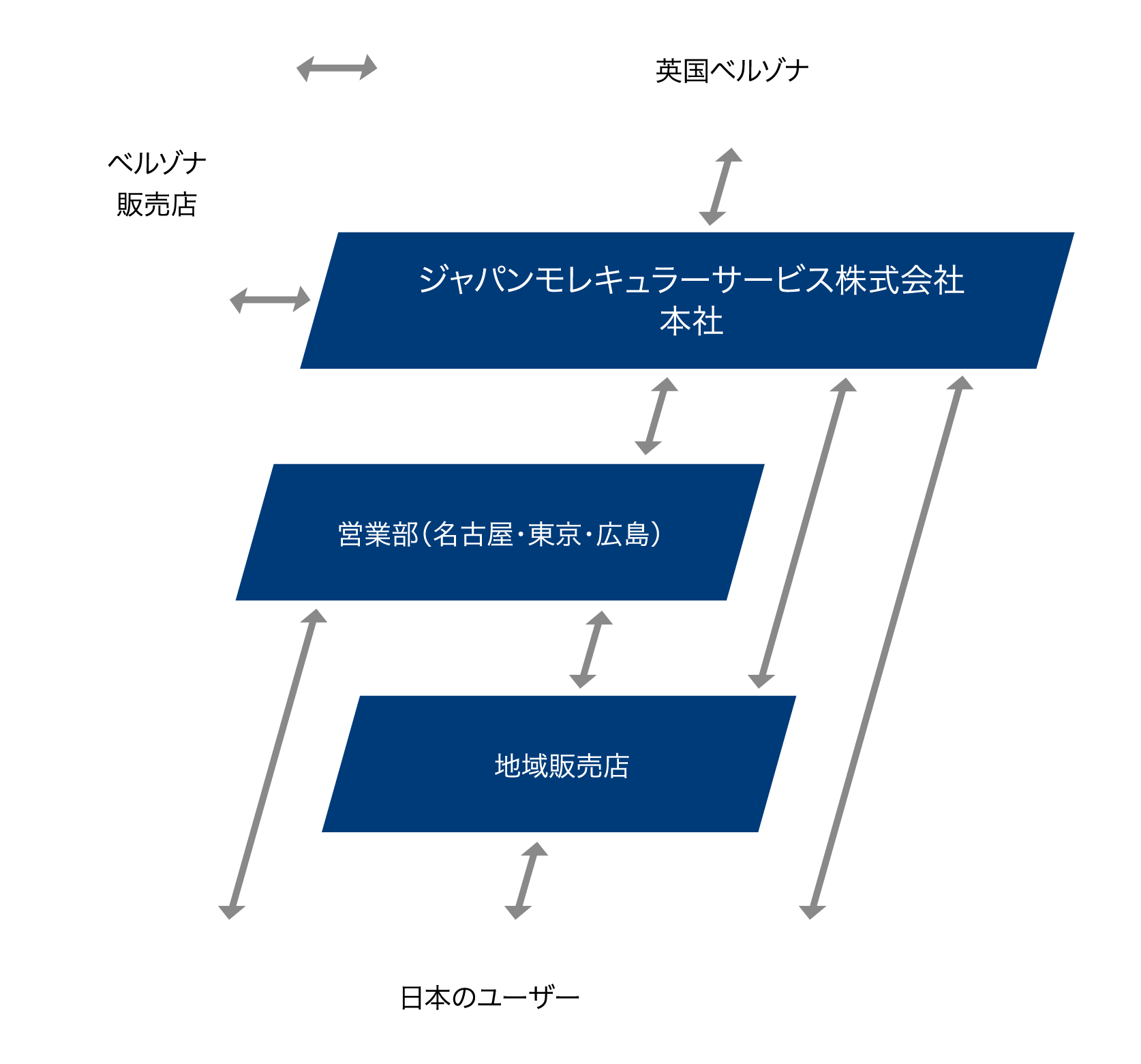 英国ベルゾナ ベルゾナ販売店 ジャパンモレキュラーサービス株式会社 本社 営業部（名古屋・東京・広島）地域販売店 日本のユーザー